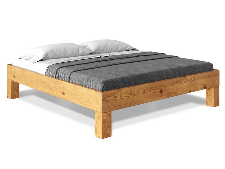 CURBY 4-Fuß-Bett ohne Kopfteil, Material Massivholz, rustikale Altholzoptik, Fichte 160 x 200 cm | natur | Standardhöhe 