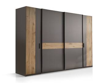 DETROIT Kleiderschrank, Material Dekorspanplatte, graphit/Eiche hell Nachbildung
