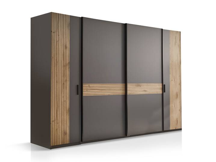 DETROIT Kleiderschrank, Material Dekorspanplatte, graphit/Eiche hell Nachbildung
