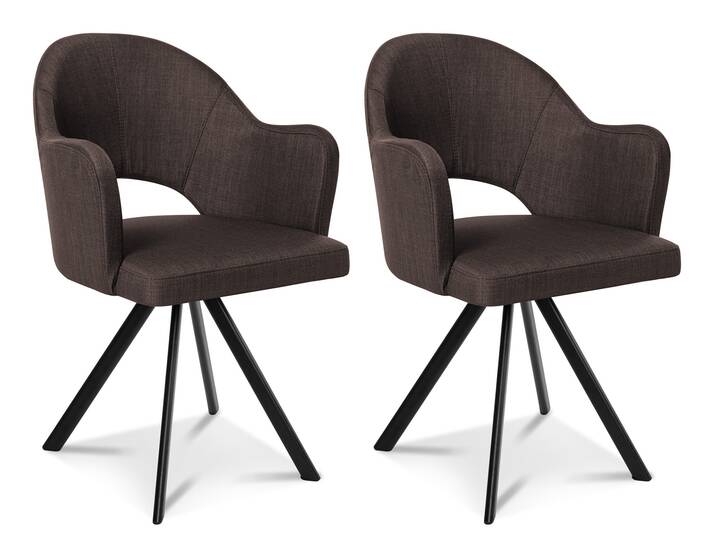 DOLORA 2er SET Schalenstühle, Gestell Eisen schwarz ohne Drehfunktion | Stoff | braun