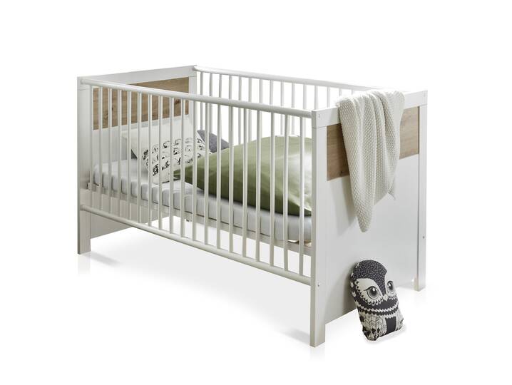 FABI Babybett 70x140 cm, Material Spanplatte, weiß/Artisan Eichefarbig
