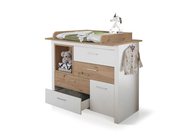 FABI Wickelkommode inkl. Aufsatz, Material Spanplatte, weiß/Artisan Eichefa