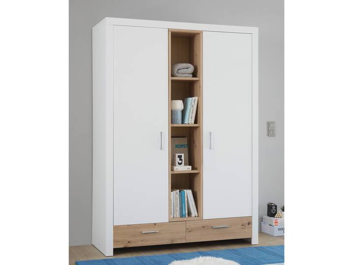 FABI Kleiderschrank 2türig, Material Spanplatte, weiß/Artisan Eichefarbig