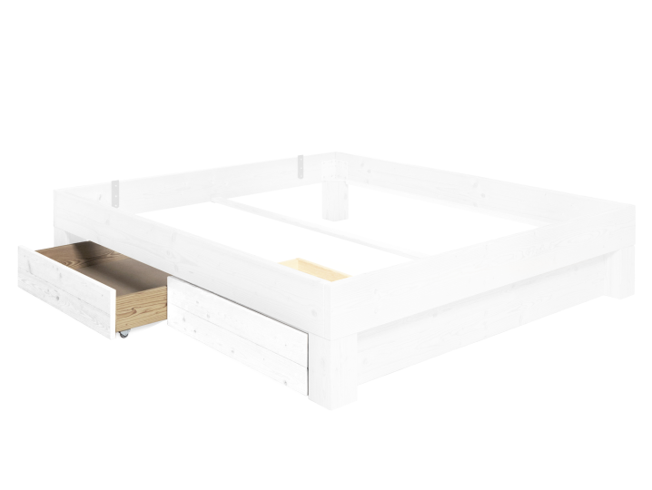 LUKY 2er Set Bettschubladen für 4-Fuß-Bett, Material Massivholz, Fichte weiß lackiert