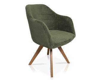 FINDI Schalenstuhl, Gestell Massivholz/Cordbezug olive | Eiche lackiert