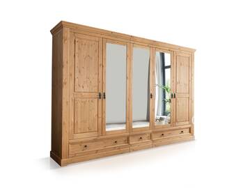 PALERMO Kleiderschrank, Material Massivholz, Kiefer eichefarbig gebeizt 310 cm