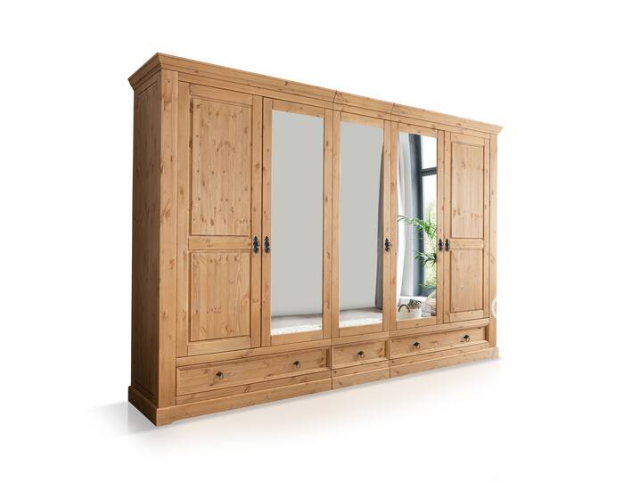 PALERMO Kleiderschrank, Material Massivholz, Kiefer eichefarbig gebeizt 310 cm