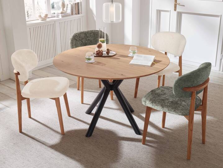 DAVOS Esstisch, Material Massivholz, rund, Wildeiche geölt 