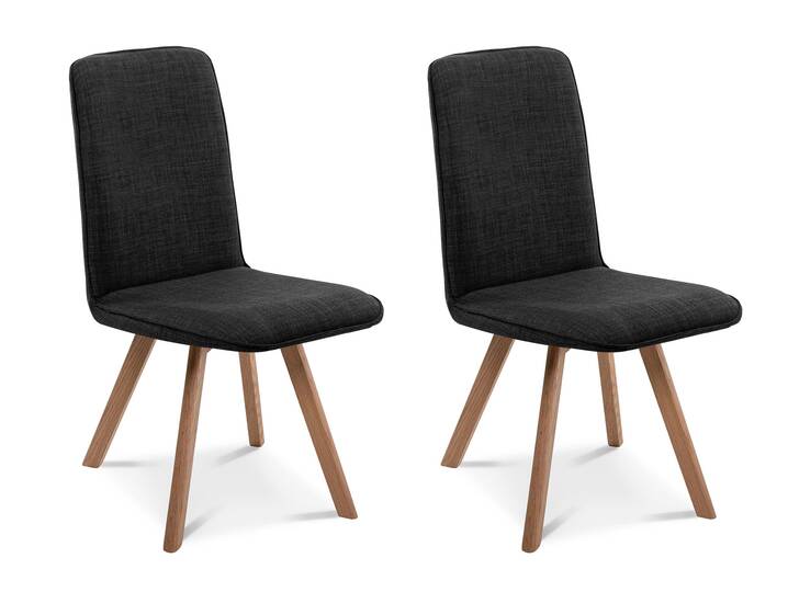 GLORIA 2er SET Polsterstühle, Gestell Massivholz ohne Drehfunktion | Stoff | anthrazit