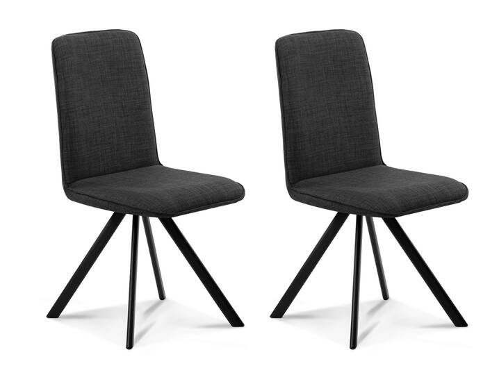 GLORIA 2er SET Polsterstühle, Gestell Eisen schwarz mit Drehfunktion | Stoff | anthrazit