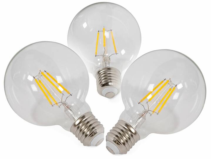3er Set LED-Glühbirnen rund, E27, 4 Watt, warmweiss
