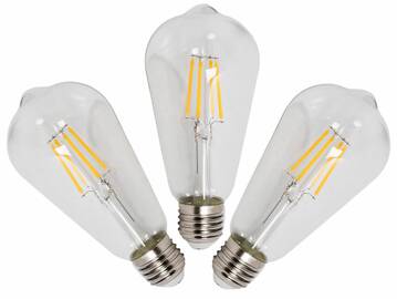 3er Set LED Filament Glühbirnen schmal, E27, 4 Watt, warmweiss
