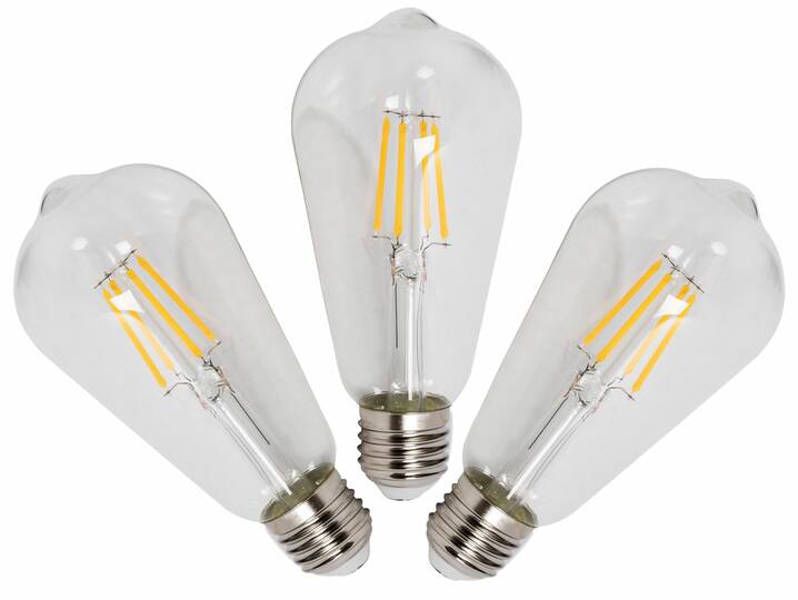 3er Set LED Filament Glühbirnen schmal, E27, 4 Watt, warmweiss