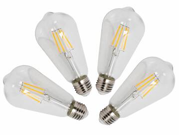 4er Set LED Filament Glühbirnen schmal, E27, 4 Watt, warmweiss