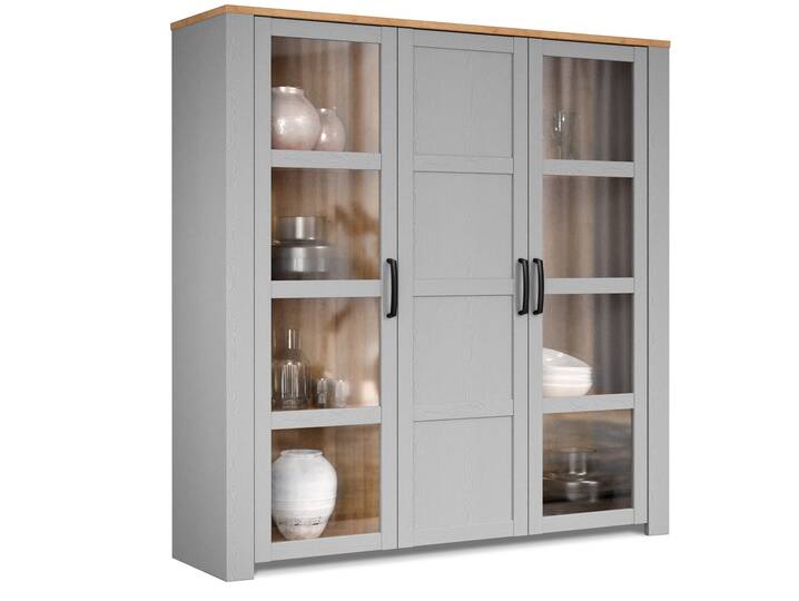BRISCO Highboard/Vitrine, Material Dekorspanplatte, eichefarbig/grau