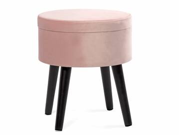 POUFO Hocker mit Stauraum, rund, Bezug Samt, Füsse schwarz rose