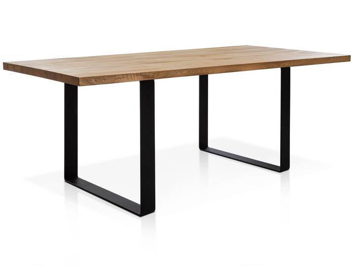 NEBRASKA Massivholztisch mit Kufenbeinen, Eiche/Metallkufen Schwarz 160 x 100 cm