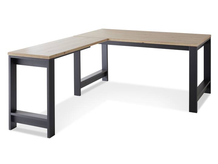 JADY Eckschreibtisch / Winkelkombination, Material MDF/Dekorspanplatte graphitfarbig/eichefarbig