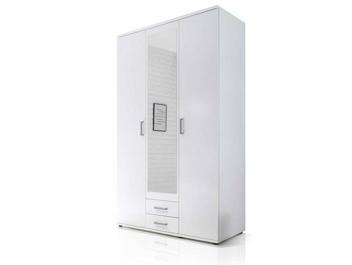 KAROLIN Kleiderschrank 3trg mit Spiegel, Material Dekorspanplatte, weiss