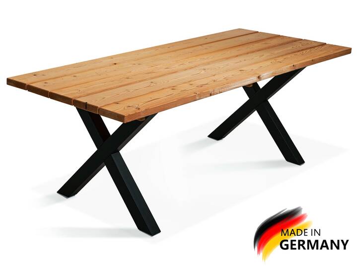 KENTUCKY Esstisch / Gartentisch mit X-Beinen, Altholzoptik, THERMO-Fichte gebürstet/lasiert 160 x 100 cm | natur