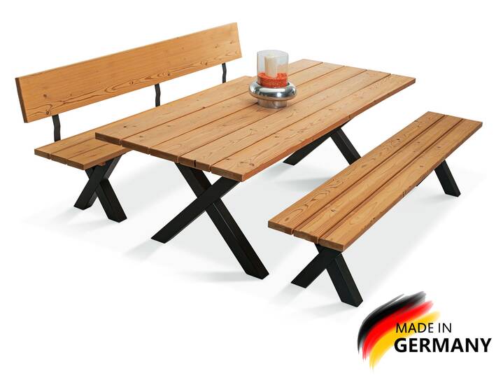 KENTUCKY Gartengarnitur mit X-Beinen, Altholzoptik, Material Massivholz, THERMO-Fichte lackiert