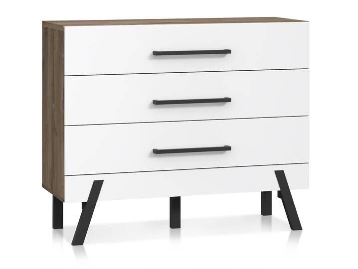KACY Kommode, Material Dekorspanplatte, Flagstaff Eichefarbig/Weiß