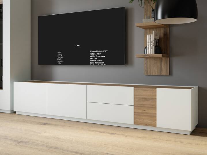 LENNOX TV-Board I, Material Dekorspanplatte, lichtgrau/Valencia Oak Dekor 