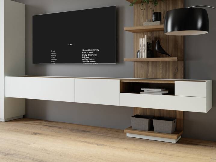 LENNOX TV-Board II, Material Dekorspanplatte,  lichtgrau/Valencia Oak Dekor 