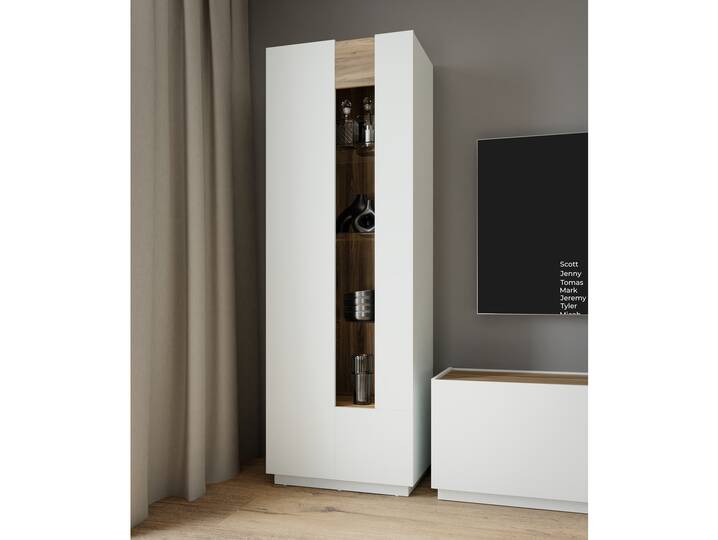 LENNOX Vitrine, Material Dekorspanplatte, lichtgrau/Valencia Oak Dekor 