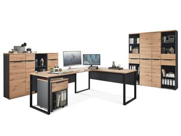 MAILAND Komplettbüro II, Material Dekorspanplatte Artisan Eichefarbig / Graphit
