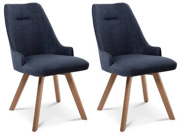 MIRINDA 2er SET Schalenstühle, Gestell Massivholz ohne Drehfunktion | Stoff | blau