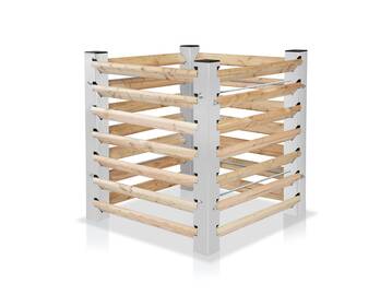 Kompostbehälter, Material Massivholz/Metall, silber/Lärche natur 100x100 cm