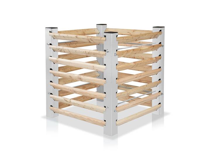 Kompostbehälter, Material Massivholz/Metall, silber/Lärche natur 100x100 cm