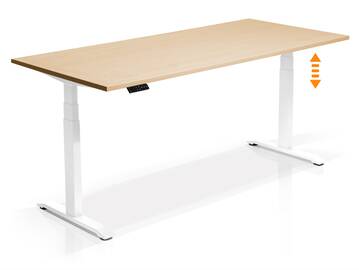 OFFICE ONE elektrisch höhenverstellbarer Schreibtisch / Stehtisch, Material Dekorspanplatte 200 x 80 cm | ahornfarbig | weiss