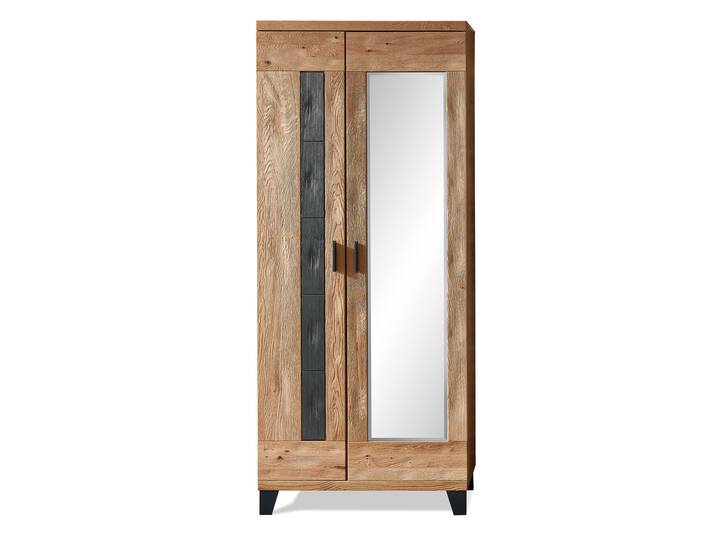 PERLINO Garderobenschrank II, Front Massiv, Wildeiche geschroppt