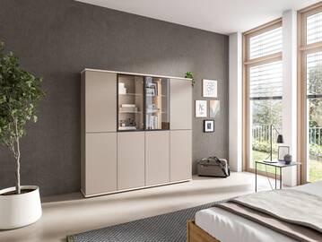 OSLO Highboardkombi, Material Dekorspanplatte Eichefarbig/basalt matt