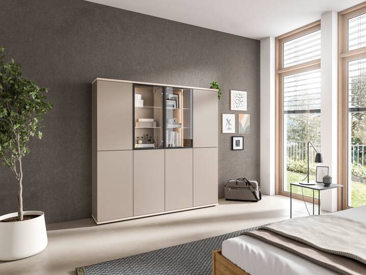 OSLO Highboardkombi, Material Dekorspanplatte Eichefarbig/basalt matt