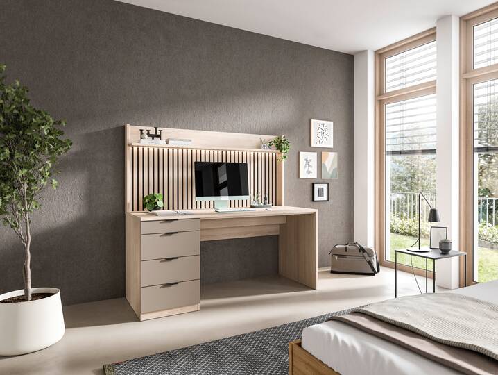 OSLO Schreibtischkombi I, Material Dekorspanplatte Eichefarbig/basalt matt
