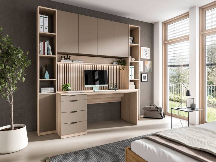OSLO Bürokombination, Material Dekorspanplatte Eichefarbig/basalt matt