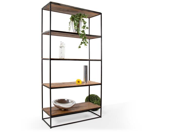 BERTY Regal, 5 Böden, Material Recyclingholz/Metall schwarz