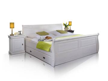 ROMAN Massivholzbett Kiefer weiss 100 x 200 | weiss gewachst | mit Bettkasten