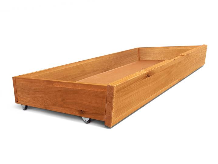 DAKONA Bettschublade groß auf Rollen, Material Massivholz, schräg Buche geölt