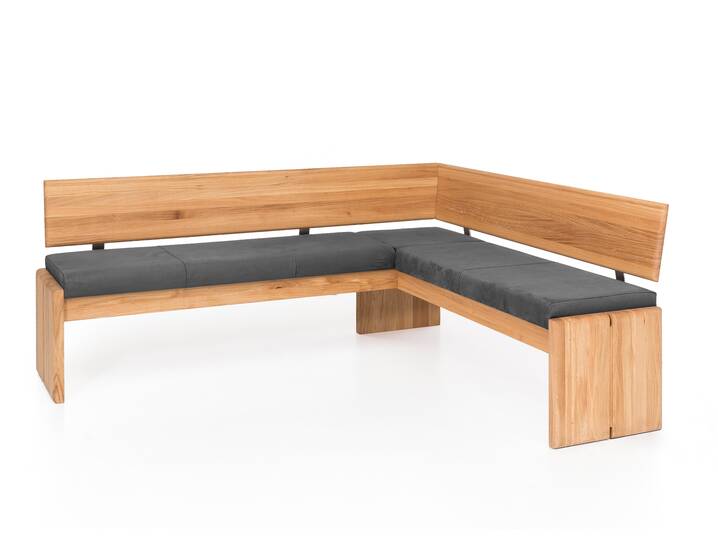 SCOTT Eckbank mit Truhe, Material Massivholz/Bezug Kunstfaser Eiche | 167 x 147 cm | grau