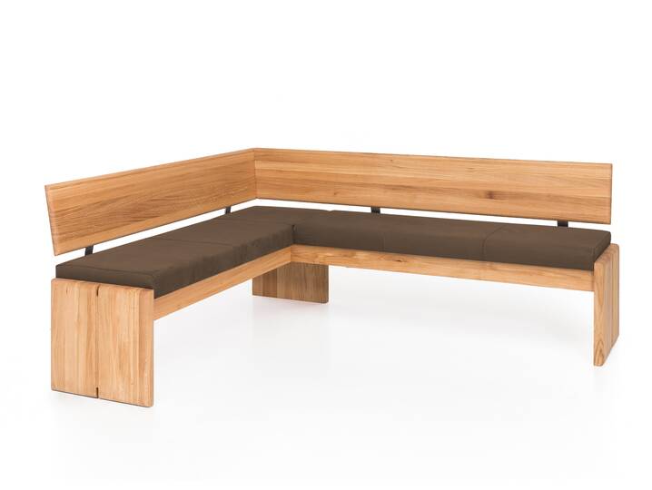 SCOTT Eckbank mit Truhe, Material Massivholz/Bezug Kunstfaser Kernbuche | 167 x 224 cm | nougat  