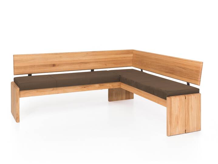SCOTT Eckbank mit Truhe, Material Massivholz/Bezug Kunstfaser Eiche | 167 x 147 cm | nougat