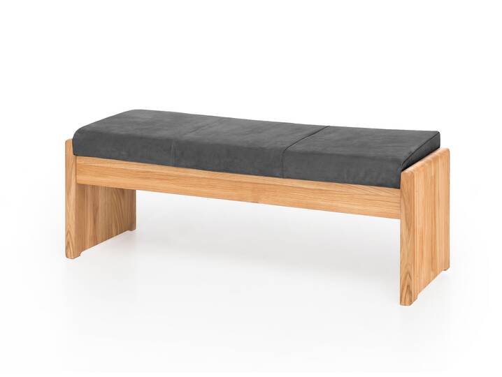 SCOTT Sitzbank / Truhenbank, Material Massivholz/Bezug Kunstfaser Kernbuche | 130 cm | ohne Rückenlehne | grau