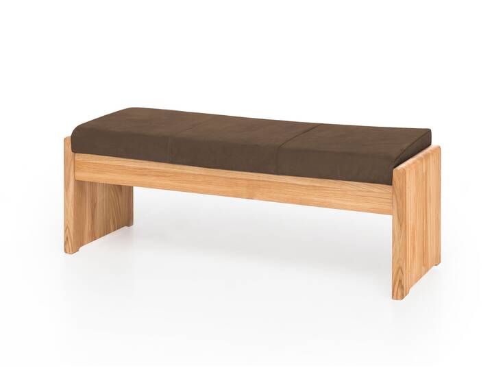 SCOTT Sitzbank / Truhenbank, Material Massivholz/Bezug Kunstfaser Eiche | 150 cm | ohne Rückenlehne | nougat
