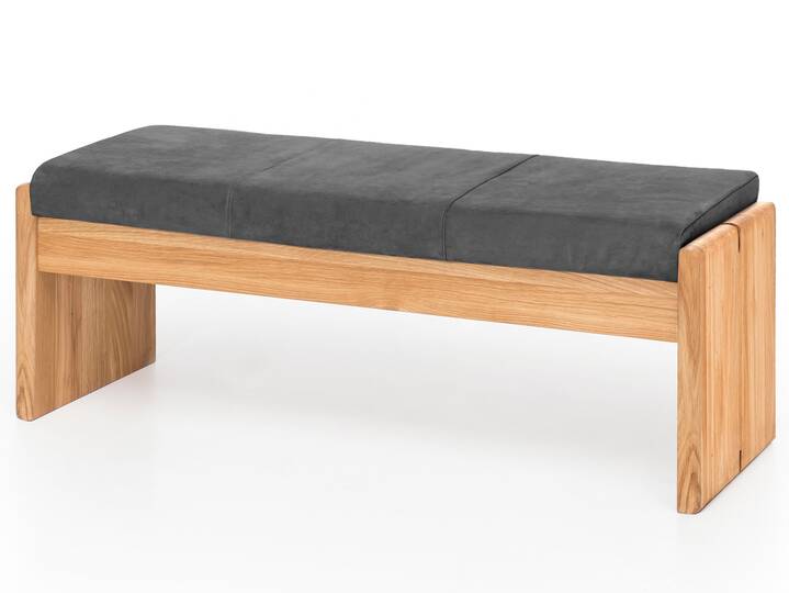 SCOTT Sitzbank / Truhenbank, Material Massivholz/Bezug Kunstfaser Eiche | 130 cm | ohne Rückenlehne | grau