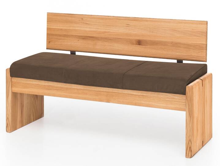 SCOTT Sitzbank / Truhenbank, Material Massivholz/Bezug Kunstfaser Kernbuche | 130 cm | mit Rückenlehne | nougat