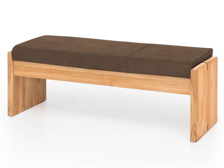 SCOTT Sitzbank / Truhenbank, Material Massivholz/Bezug Kunstfaser Eiche | 130 cm | ohne Rückenlehne | nougat